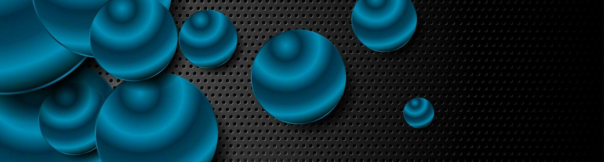 Glossy blue circles on dark perforated background vector