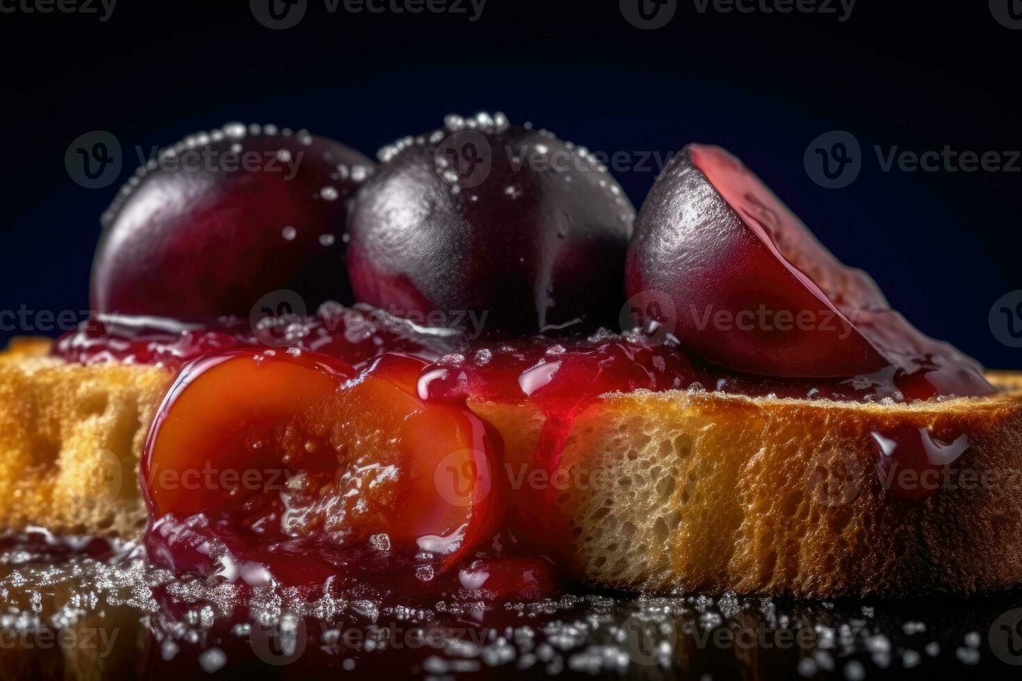 Plum toast, macro shot of a fresh breakfast with Dripping Honey, AI Generated photo