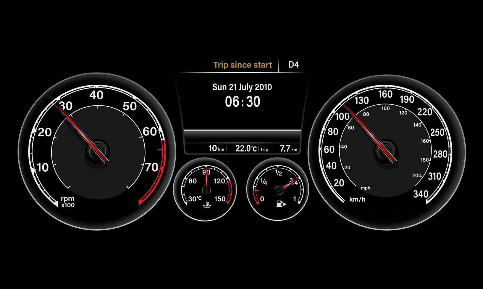 Car dashboard speedmeter technology design modern futuristic on boack background vector