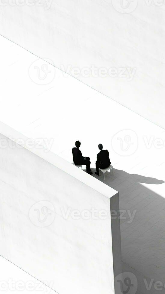 A Painting of two people sitting in the middle of a line, Generative AI photo