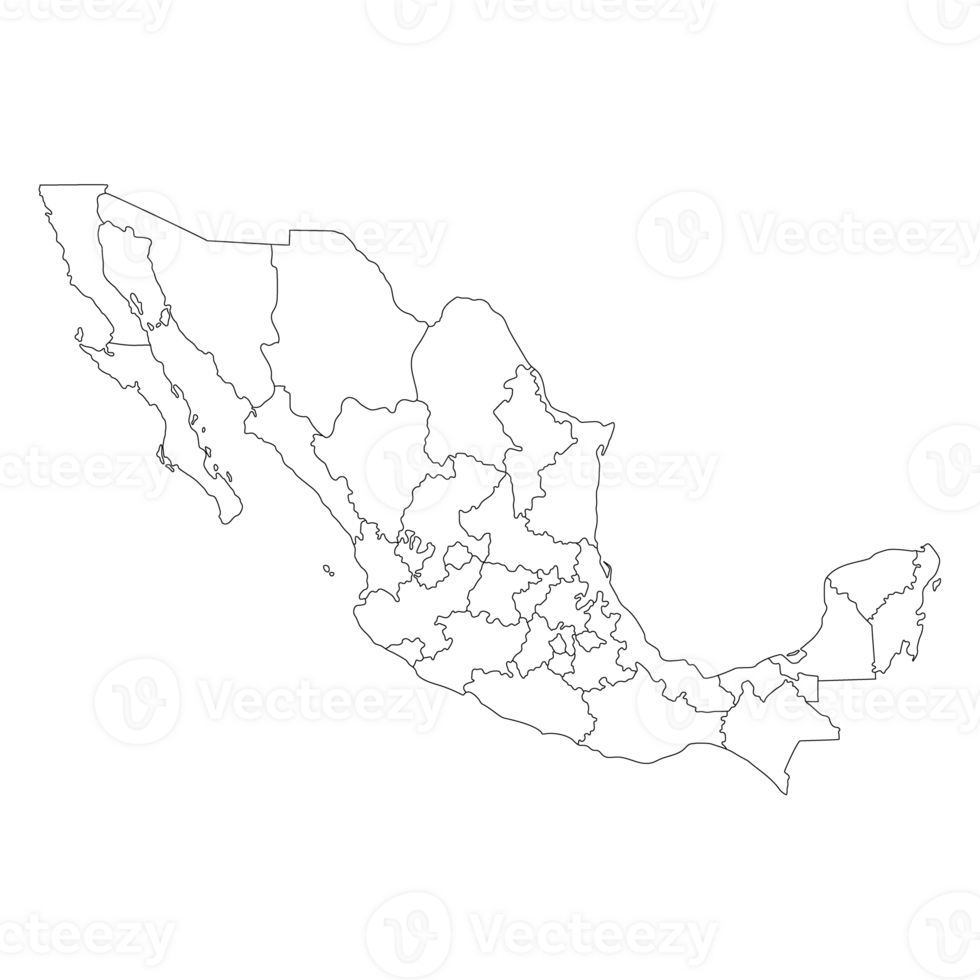 mapa de mexico con administrativo regiones en blanco color. mexicano mapa regiones. png