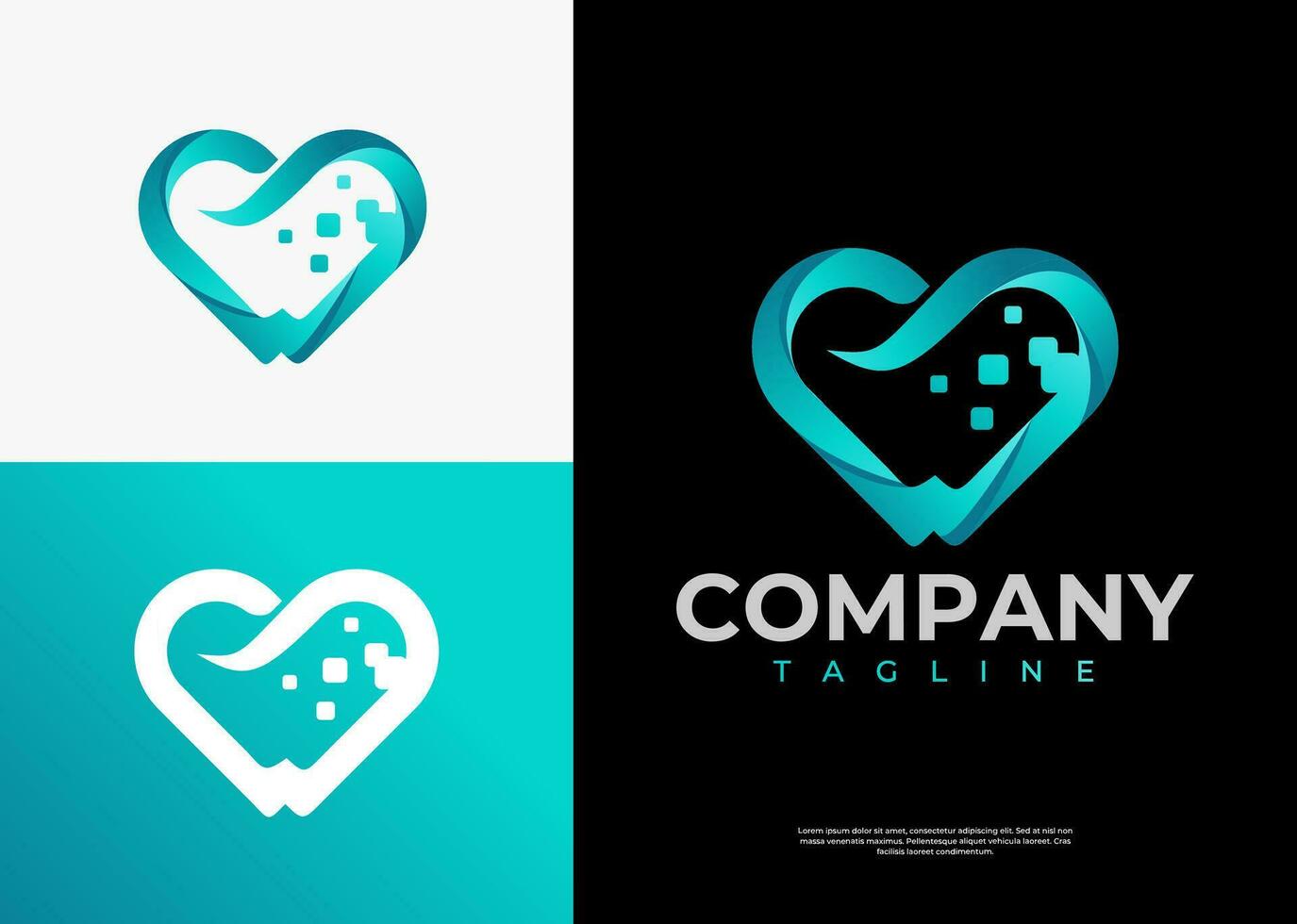 Modern technology pixel abstract dental tooth heart logo design vector