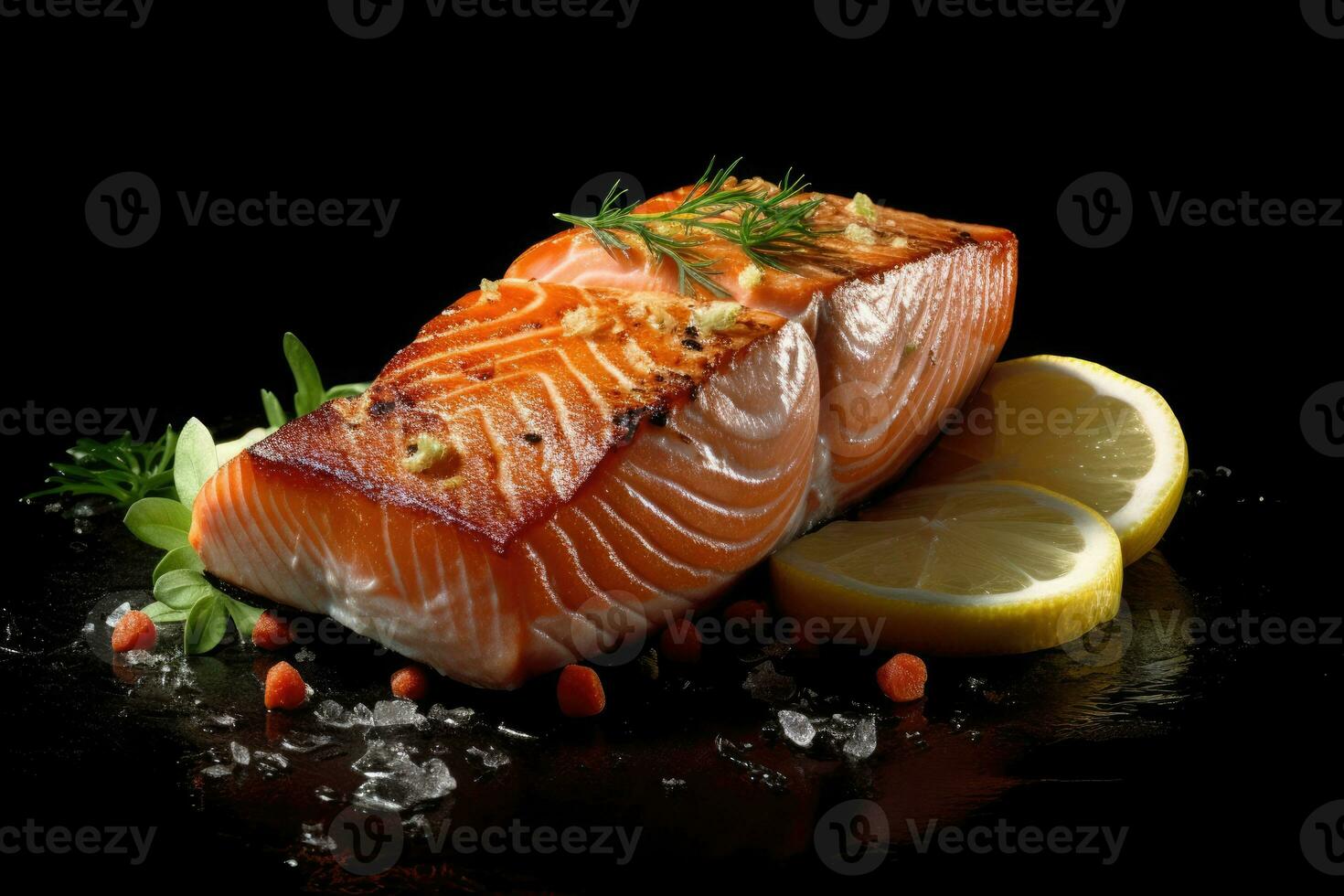 Raw salmon Steak bonefire Generative AI photo