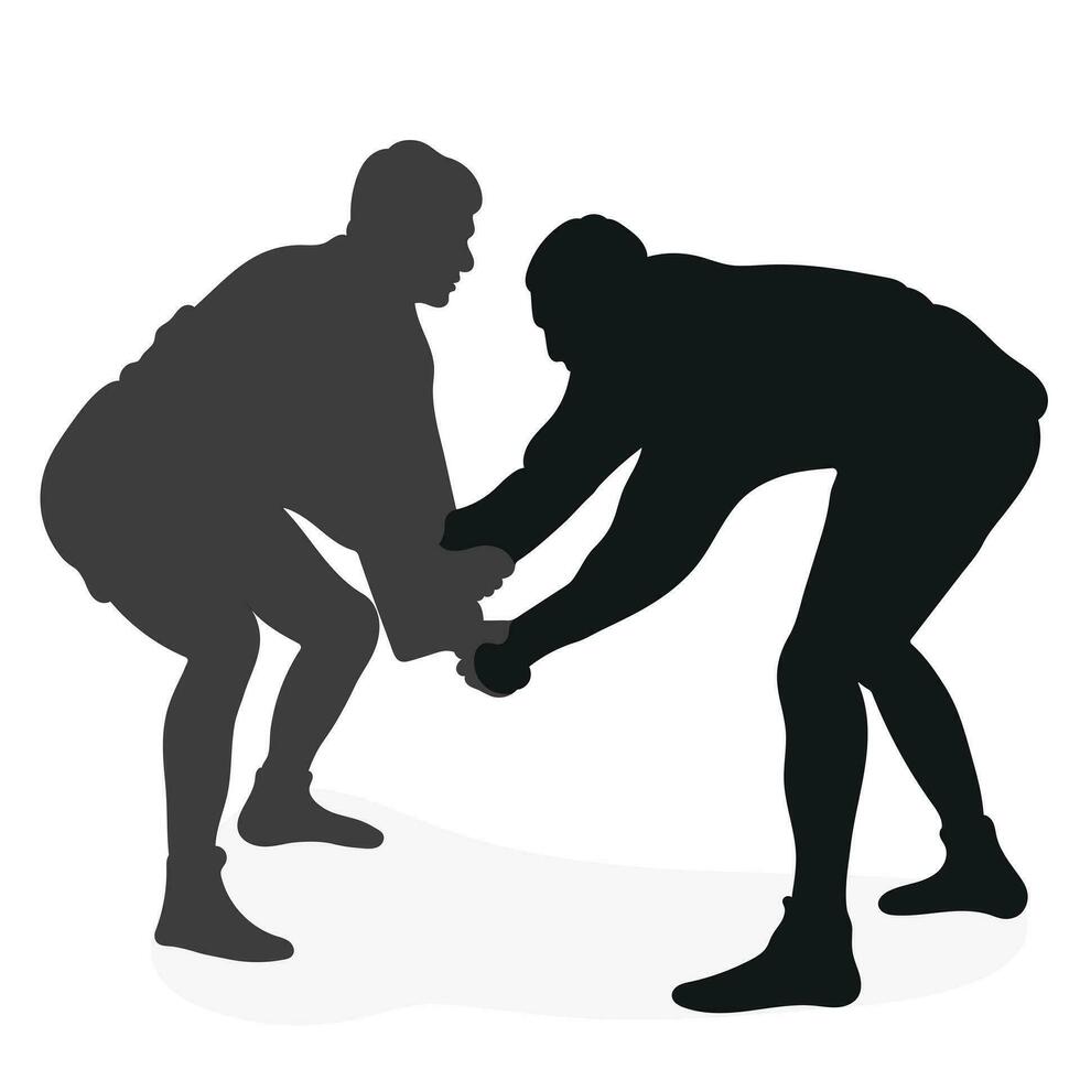 imagen de siluetas sambo Atletas en sambo lucha, combate sambo, duelo, luchar, pelea a puñetazos, lucha, pelea, pelearse, jiu jitsu marcial arte, deportividad vector