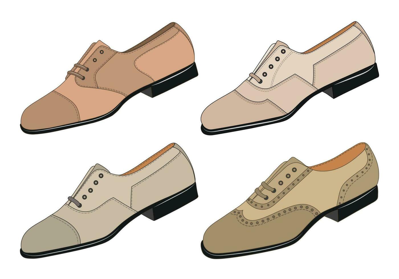 Set vector image of a silhouette of a pair of mens shoes. Low shoes