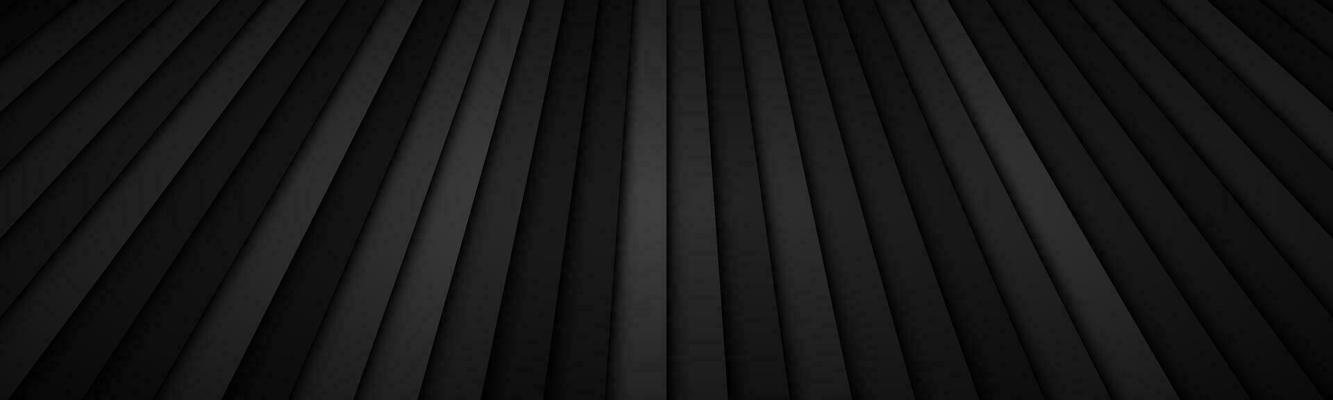 Abstract stripe header with different transparencies. Black metallic geometric background with dark gradient. Simple banner vector