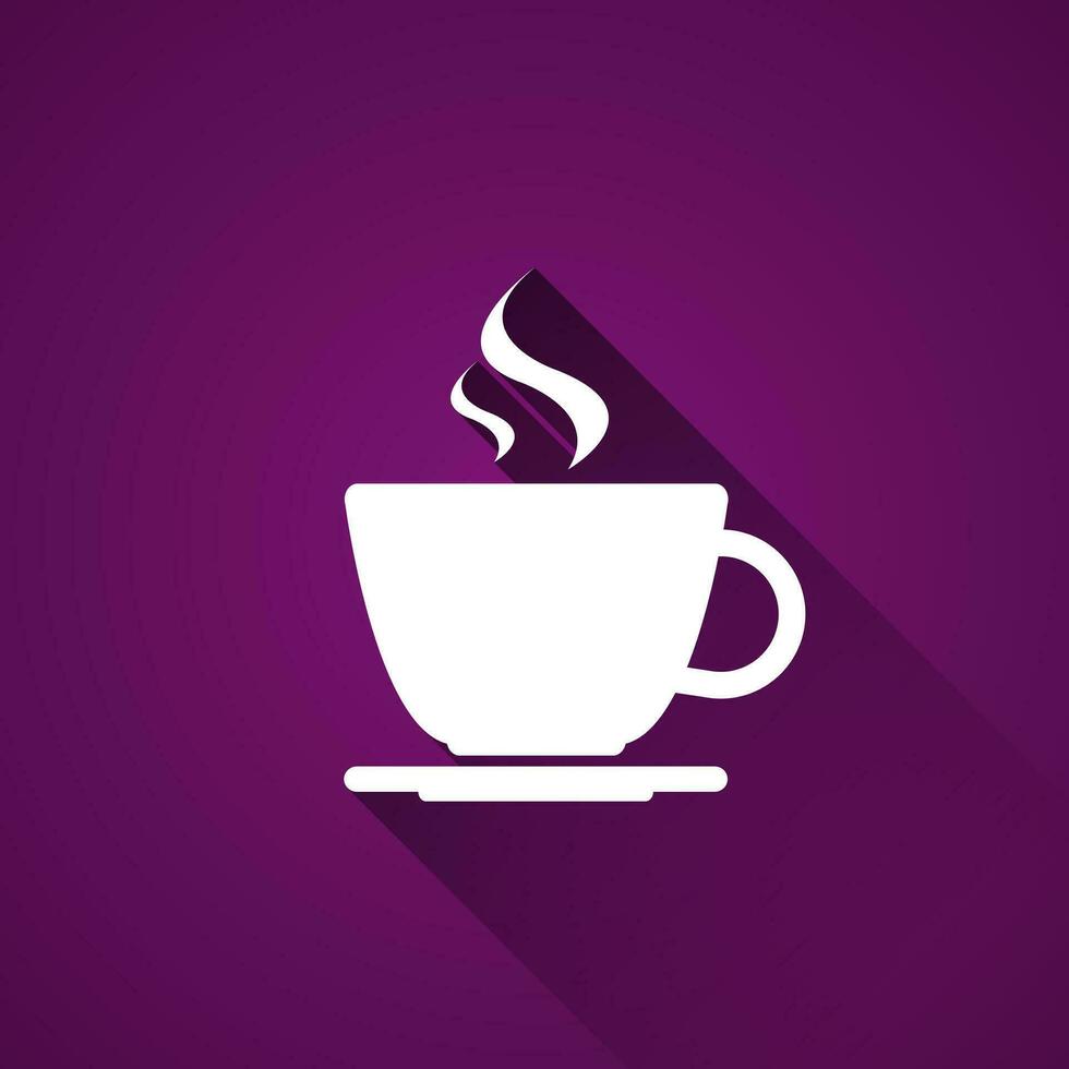 Cup of coffee on purple background, simple vector icon