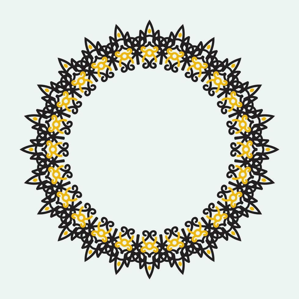 decorative royal round frame, black and yellow ornamental border Indian and Arabic style, abstract floral cycle ornament design, vector illustration