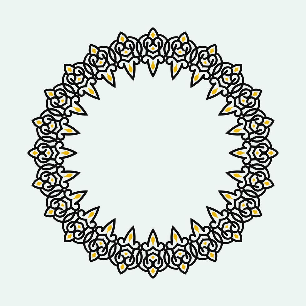 decorative royal round frame, black and yellow ornamental border Indian and Arabic style, abstract floral cycle ornament design, vector illustration