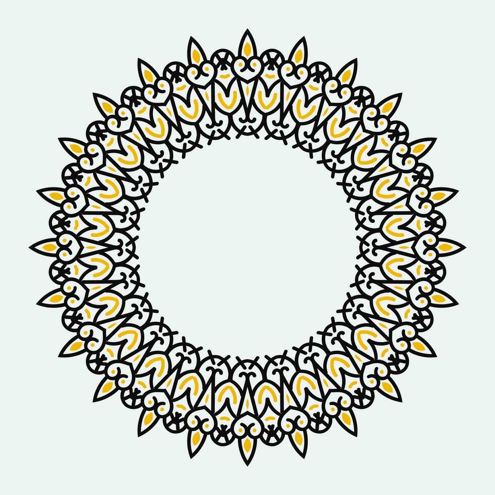decorativo real redondo marco, negro y amarillo ornamental frontera indio y Arábica estilo, resumen floral ciclo ornamento diseño, vector ilustración