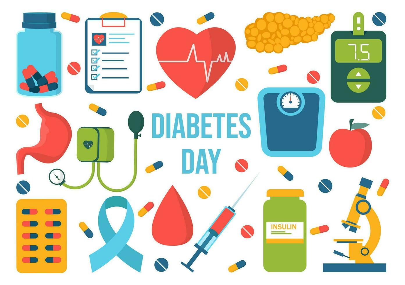 World Diabetes Day Vector Illustration on 14 November with Doctors Testing Blood for Glucose and Measuring Sugar in Flat Cartoon Background Design