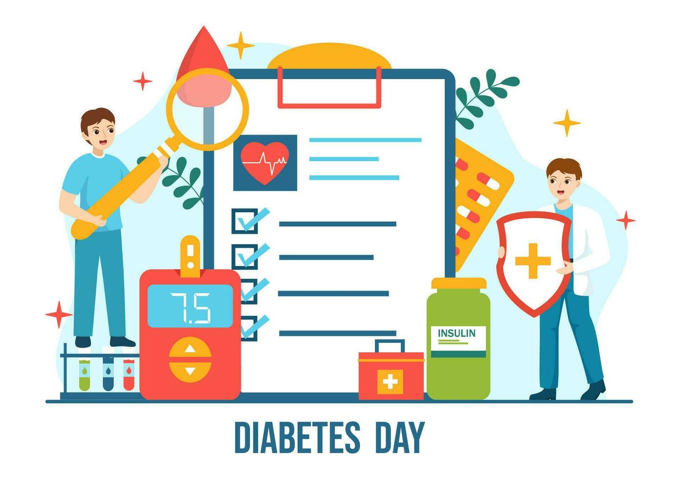 World Diabetes Day Vector Illustration on 14 November with Doctors Testing Blood for Glucose and Measuring Sugar in Flat Cartoon Background Design