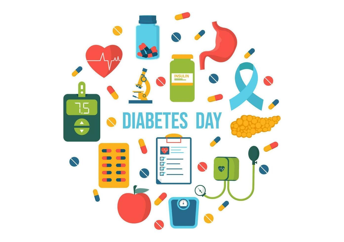 World Diabetes Day Vector Illustration on 14 November with Doctors Testing Blood for Glucose and Measuring Sugar in Flat Cartoon Background Design
