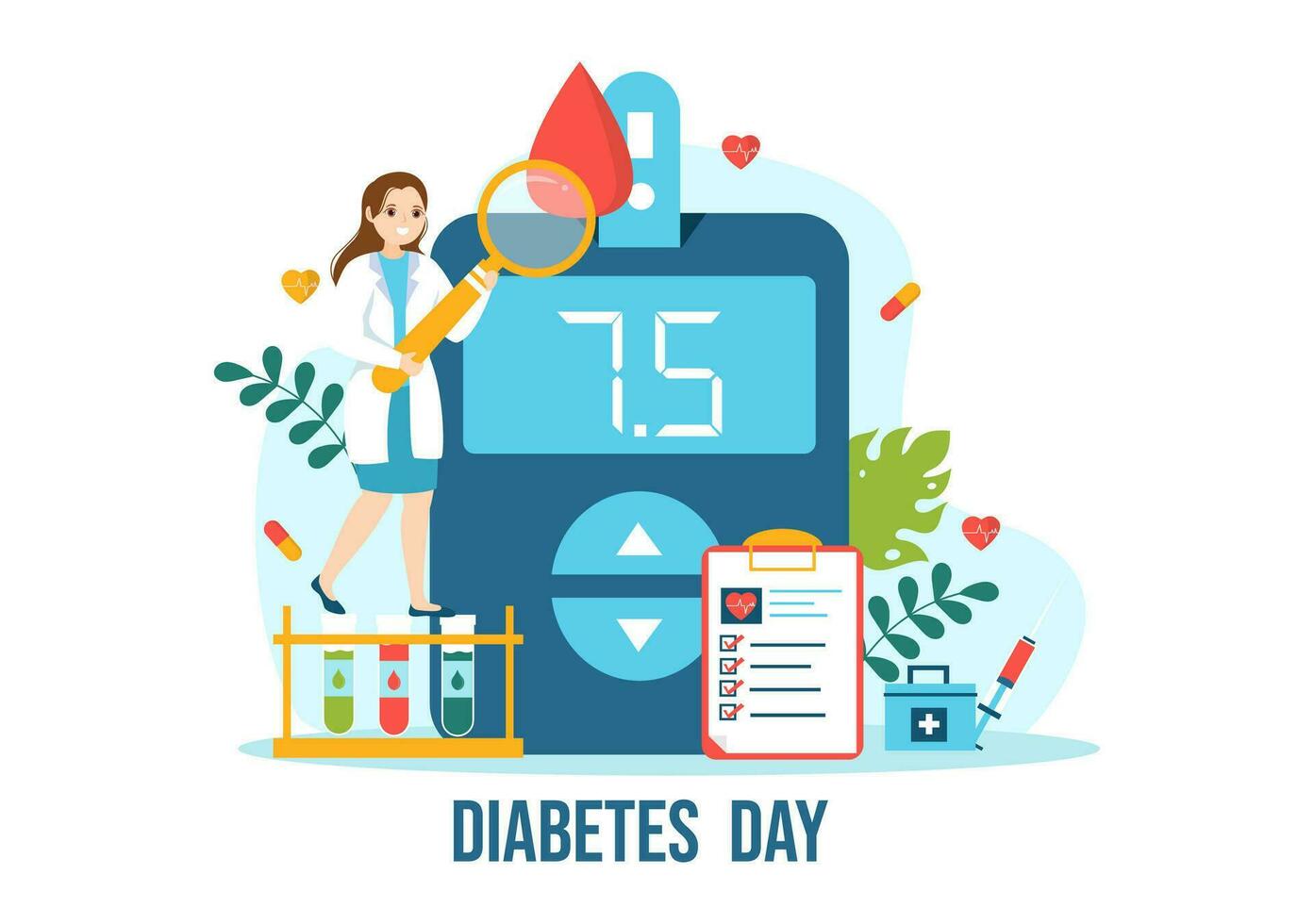 World Diabetes Day Vector Illustration on 14 November with Doctors Testing Blood for Glucose and Measuring Sugar in Flat Cartoon Background Design