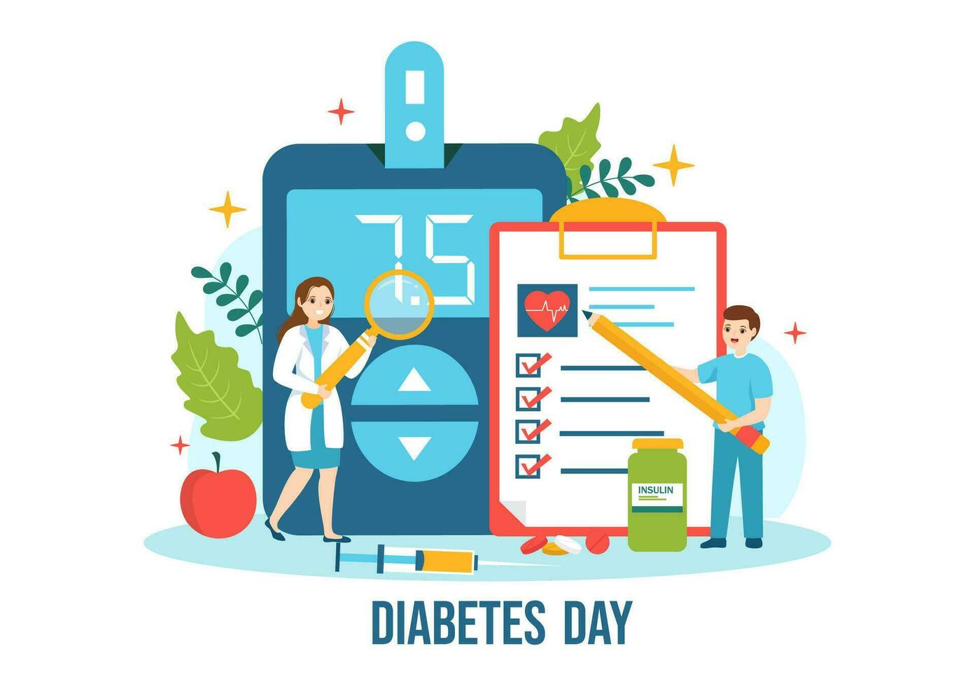 World Diabetes Day Vector Illustration on 14 November with Doctors Testing Blood for Glucose and Measuring Sugar in Flat Cartoon Background Design