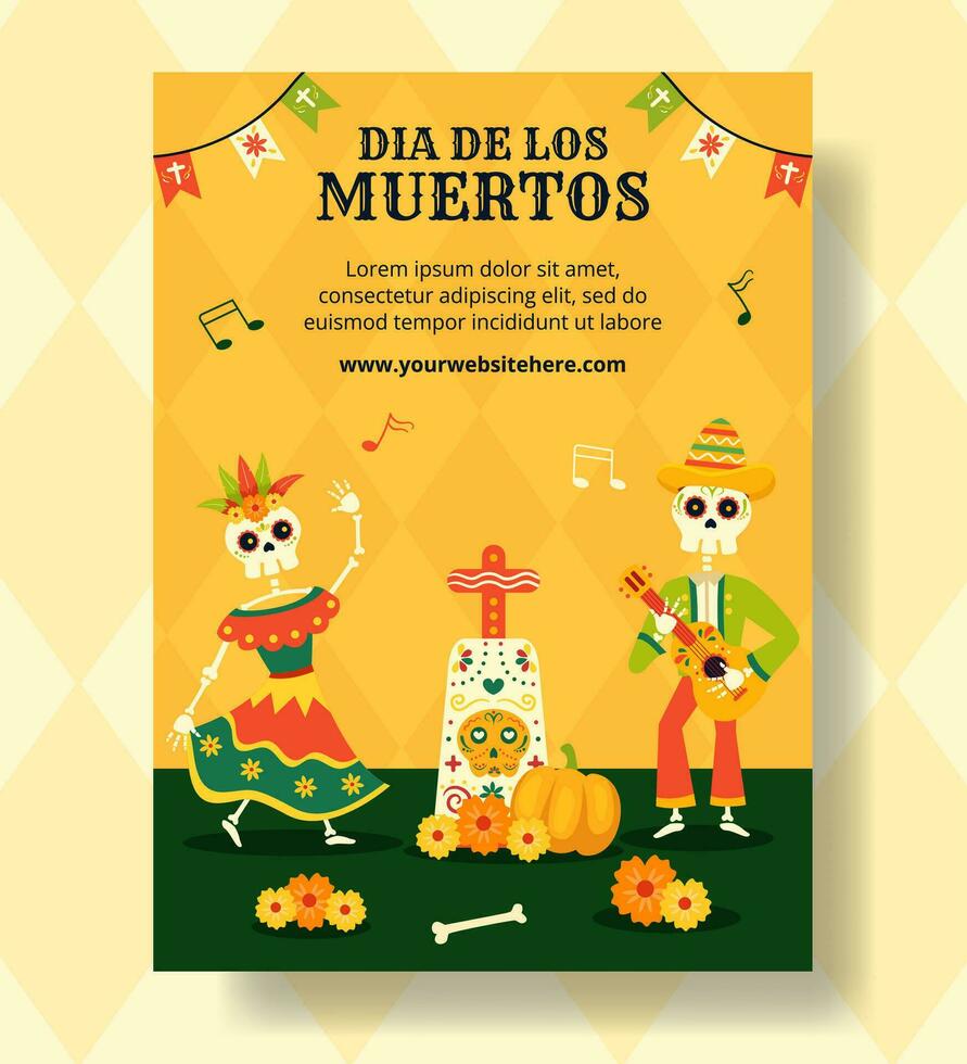Dia de Los Muertos Vertical Poster Illustration Flat Cartoon Hand Drawn Templates Background vector