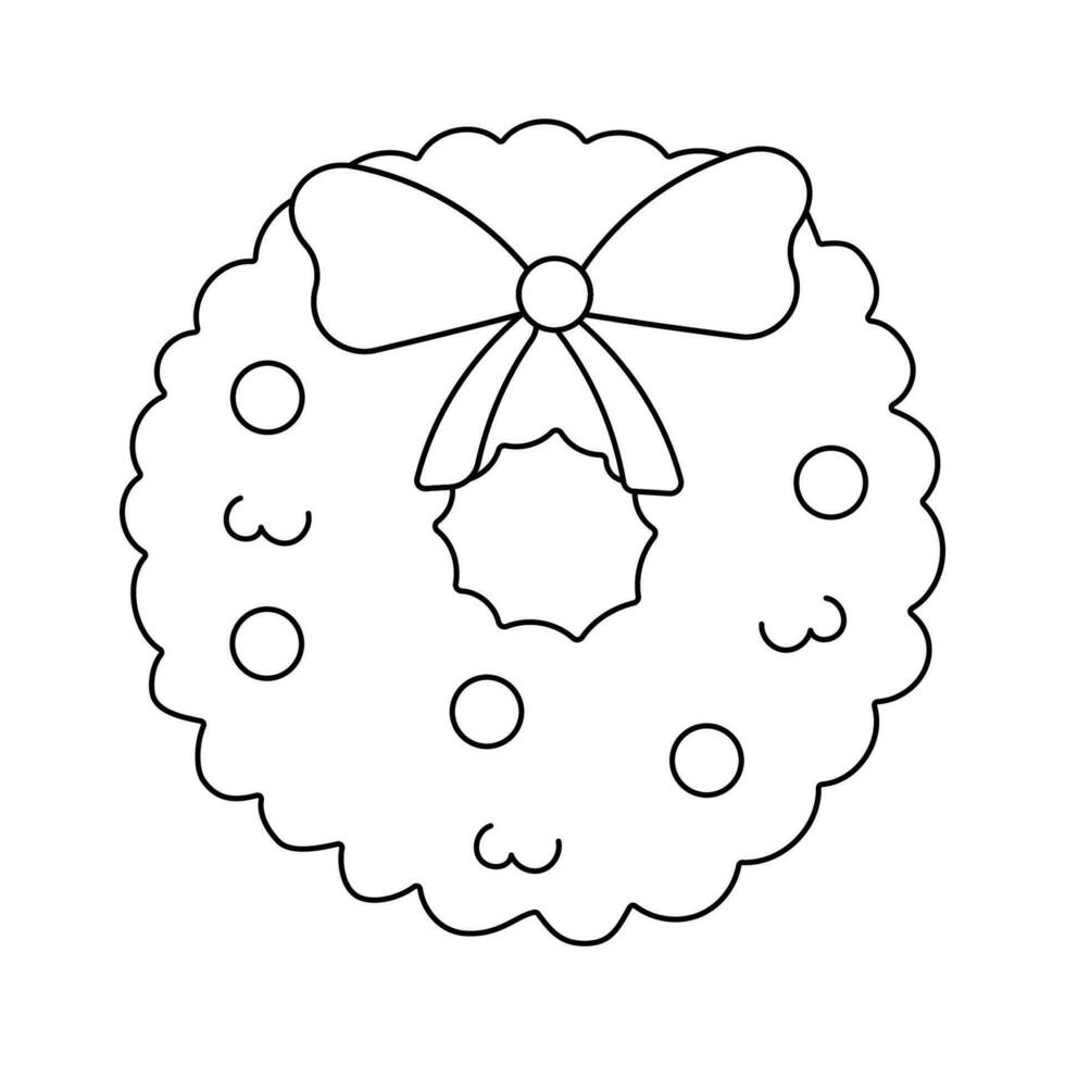 wreath christmas tree bow bells line doodle vector