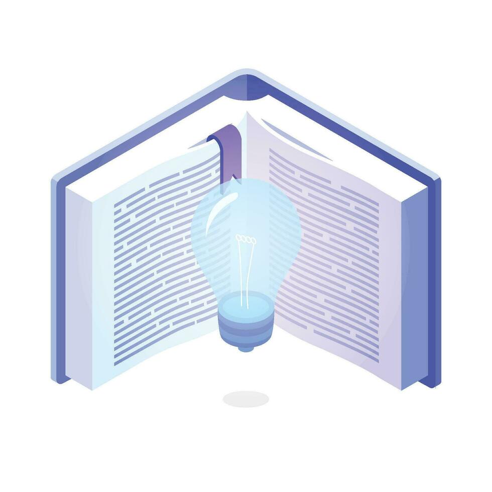 Open book with lightbulb, concept new knowledge Creative design idea. Isometric vector. vector
