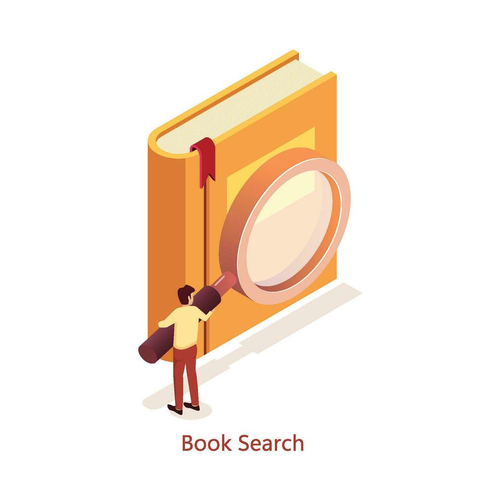 Book search magnifier. Isometric vector. vector