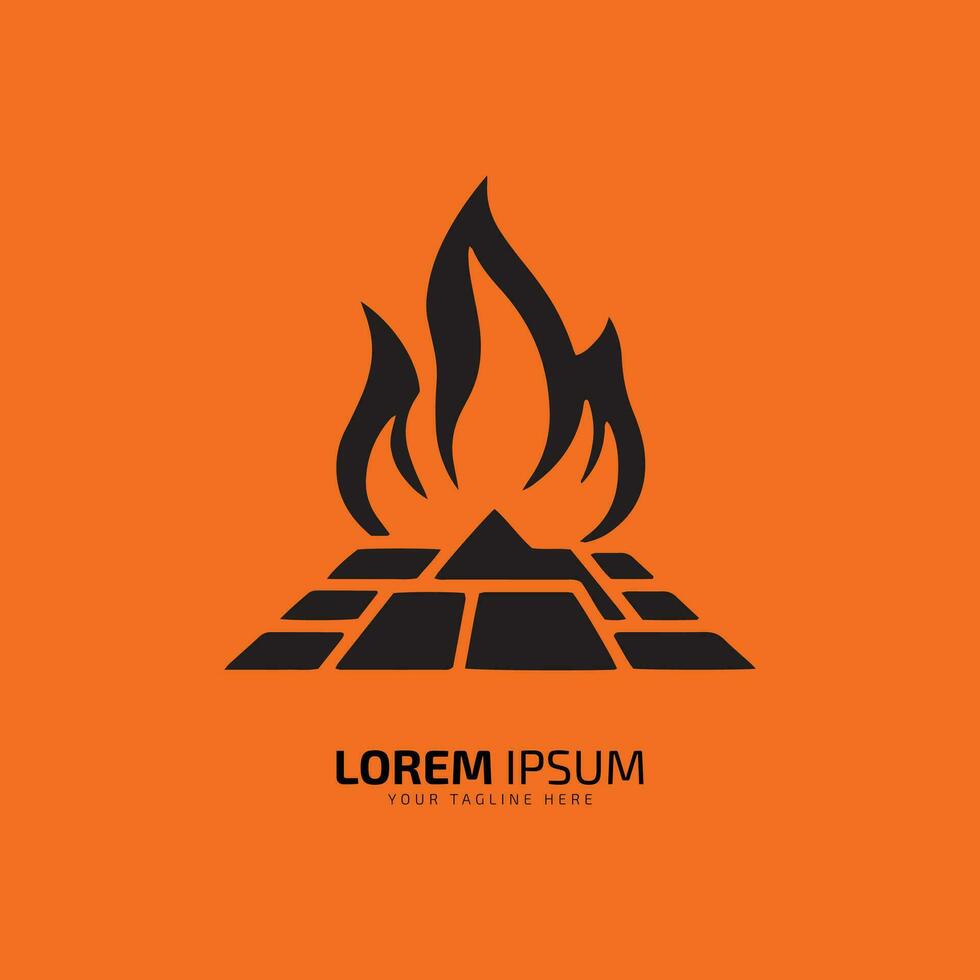 Minimal or abstract fire with wood logo vector icon silhouette isolated on orange background