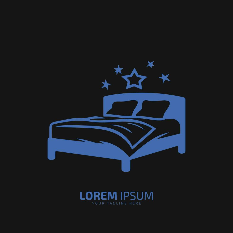 Minimal or abstract bed logo vector icon silhouette isolated with stars on black background
