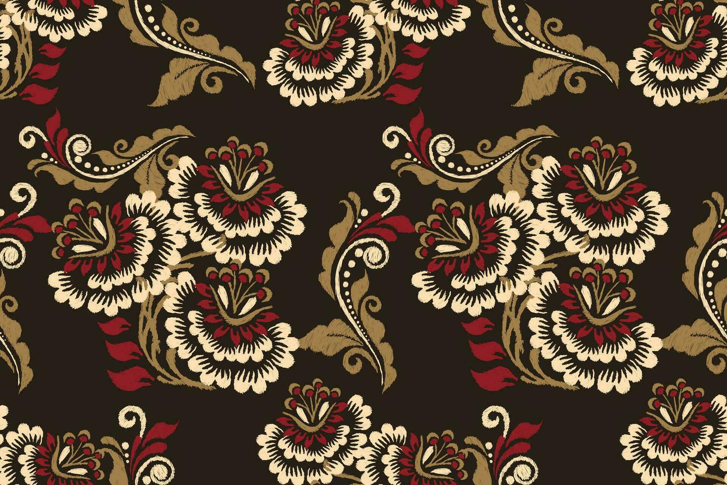 Ikat floral paisley embroidery on brown background.Ikat ethnic oriental seamless pattern traditional.Aztec style abstract vector illustration.design for texture,fabric,clothing,wrapping,decoration.