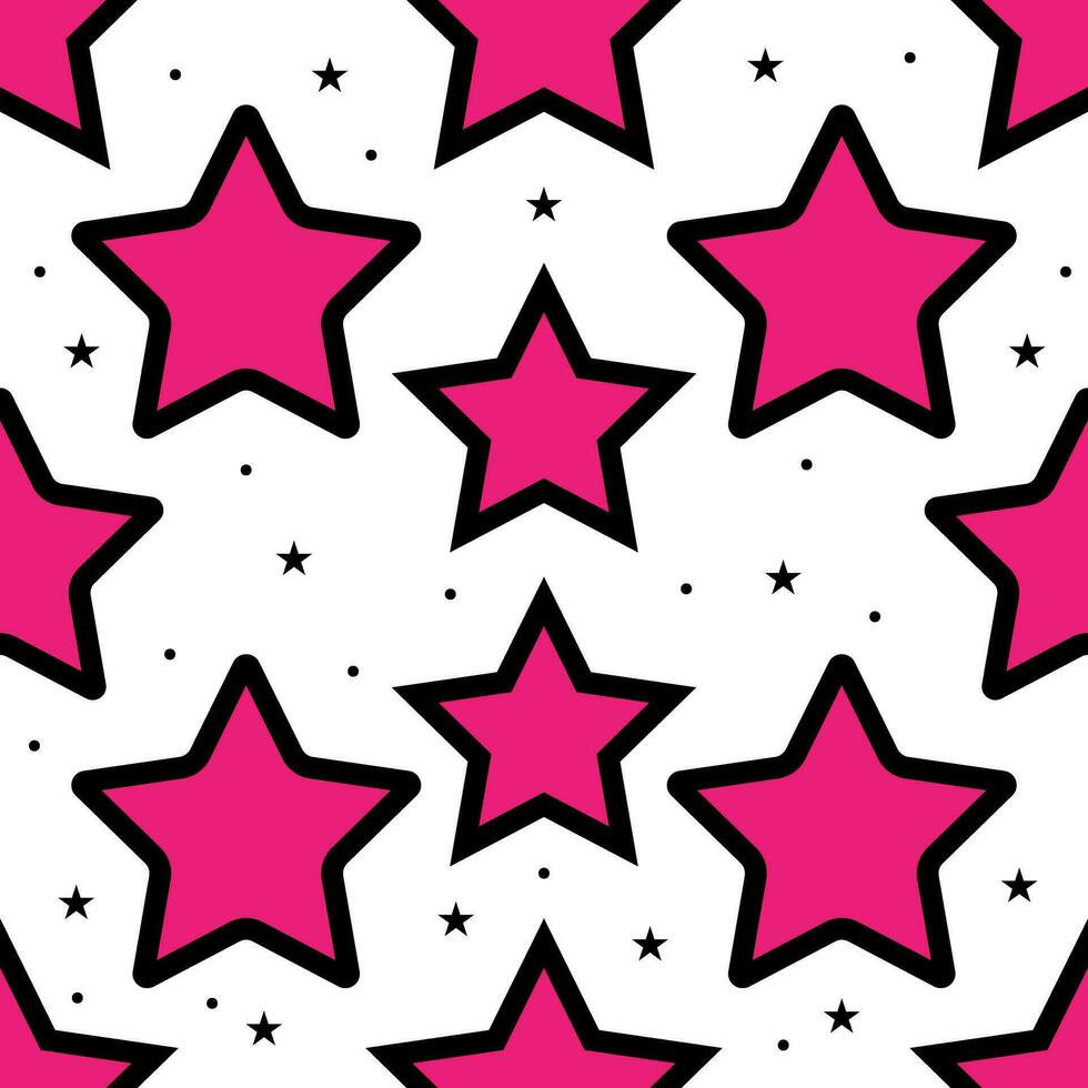 Pink color chaotic stars seamless pattern. Vector illustration.