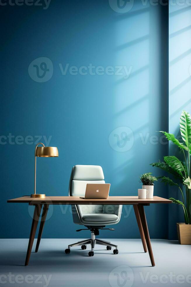 Sleek Furniture in a Vibrant Modern Office with Neutral Palette and Tech Gadgets AI Generative photo