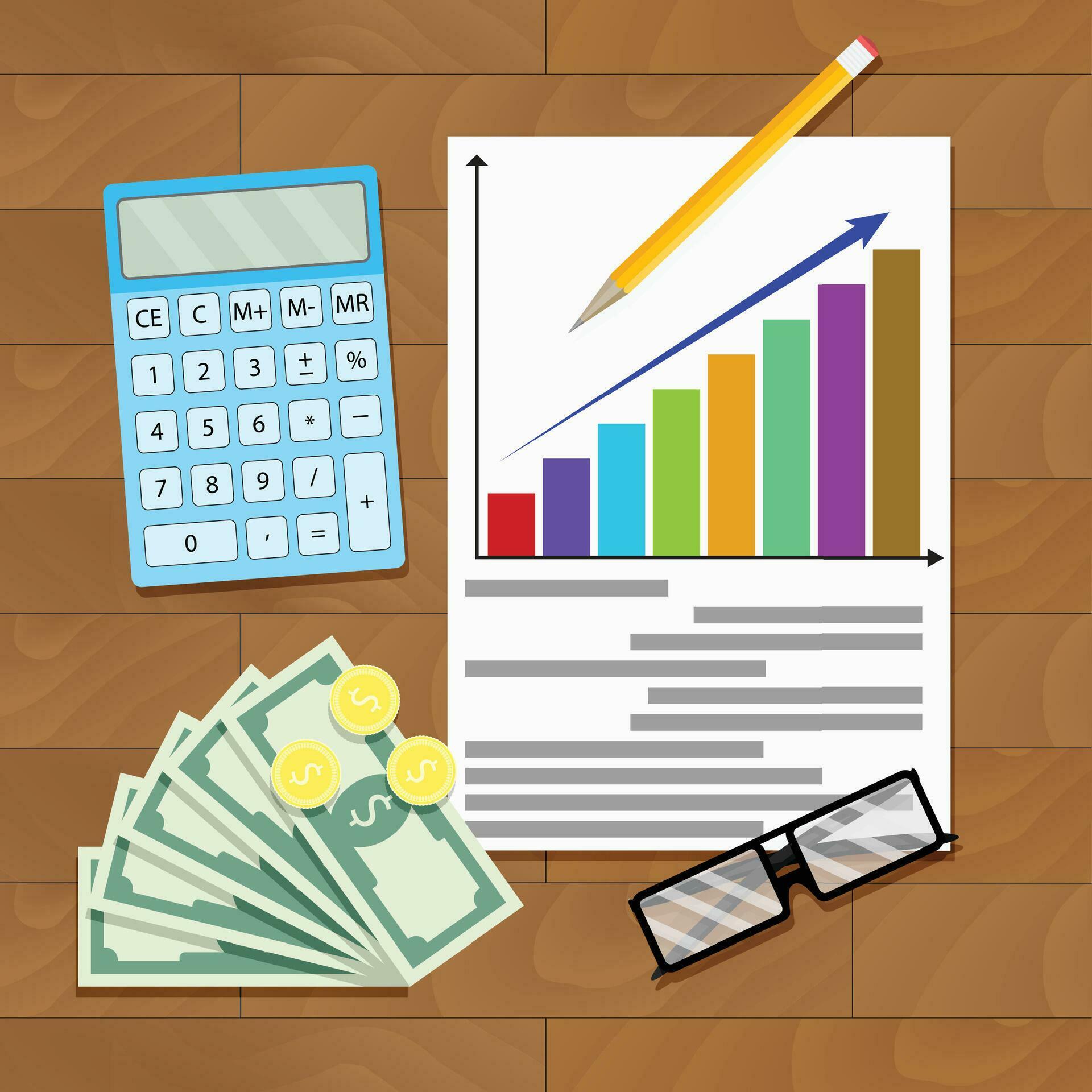 Wage increase overhead view. Salary statistics chart. Vector salary