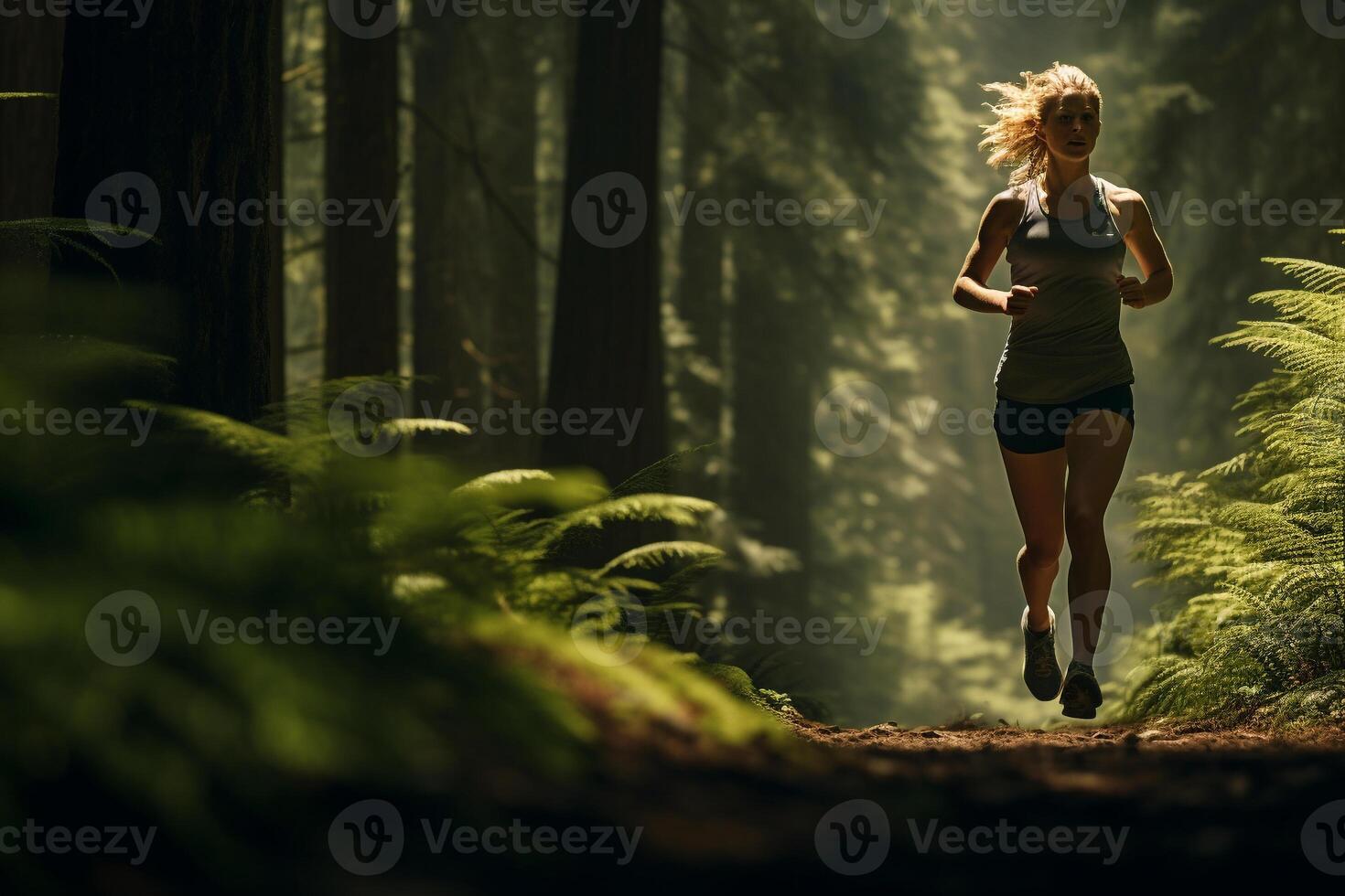 Forest Sprint - Capturing the Runner's Willpower Amidst Nature photo