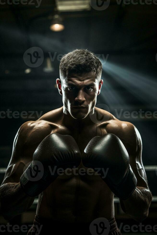 Underneath the Boxing Ring Lights - A Story of Strength and Determinity AI Generative photo