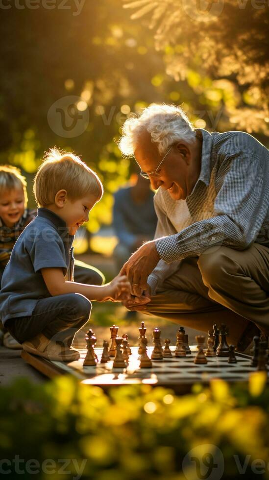 Sunlit Park Moments Capturing Diverse Generational Bonds from Toddlers to Elders AI Generative photo