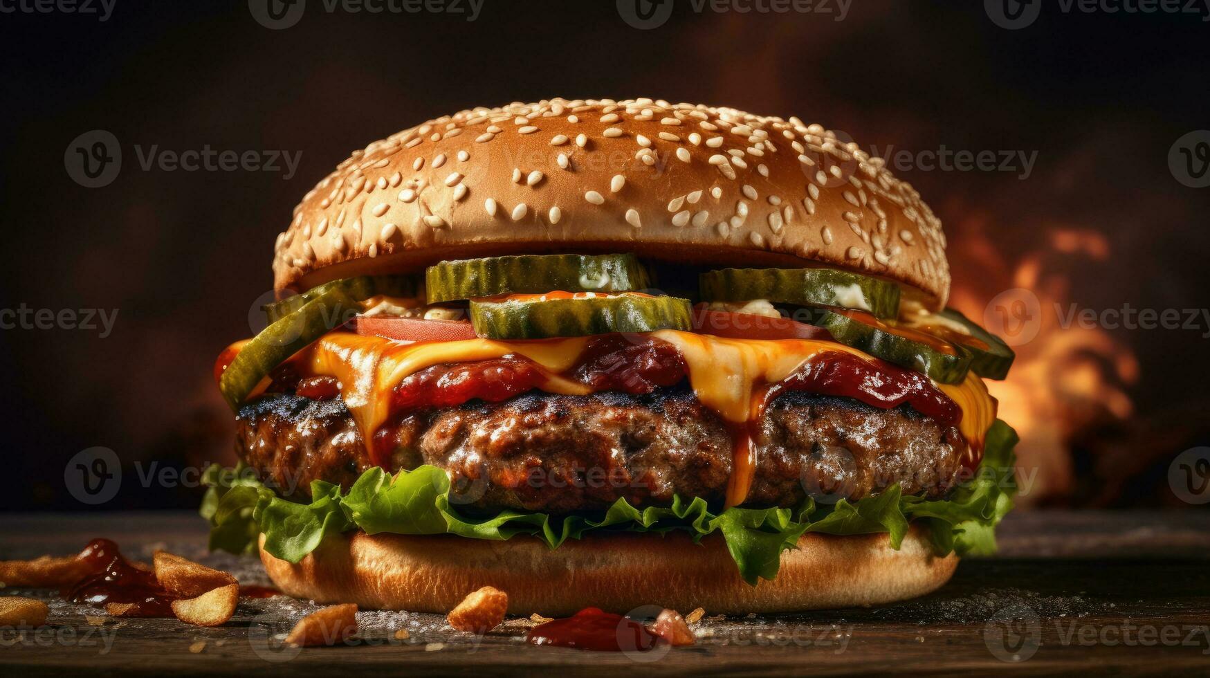 un de cerca revista calidad Disparo de un delicioso hamburguesa ai generado foto