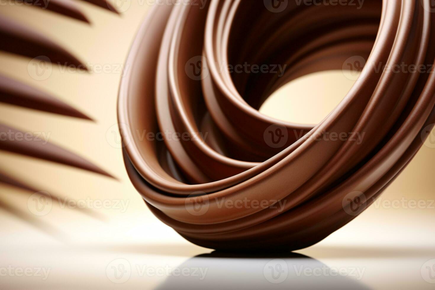 Graceful Spiral of Chocolate Unfolding Against Well-lit Minimalist Backdrop AI Generative photo