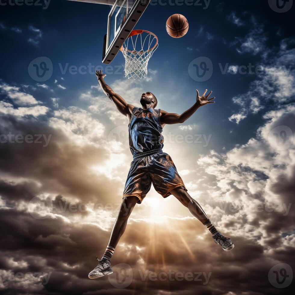 Soaring High - Capturing the Dunking Momentum AI Generative photo