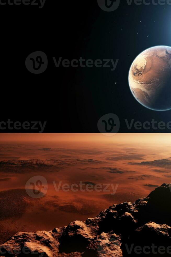 un profundo ver de tierra como visto desde Marte hermosamente encapsulando el vastedad de nuestra cósmico escala ai generativo foto