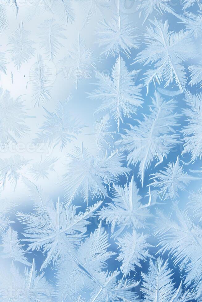 Frost Patterns on a Window Depicting Ice Crystals, Conveying a Winter Feel, Perfect for Holiday Greetings photo