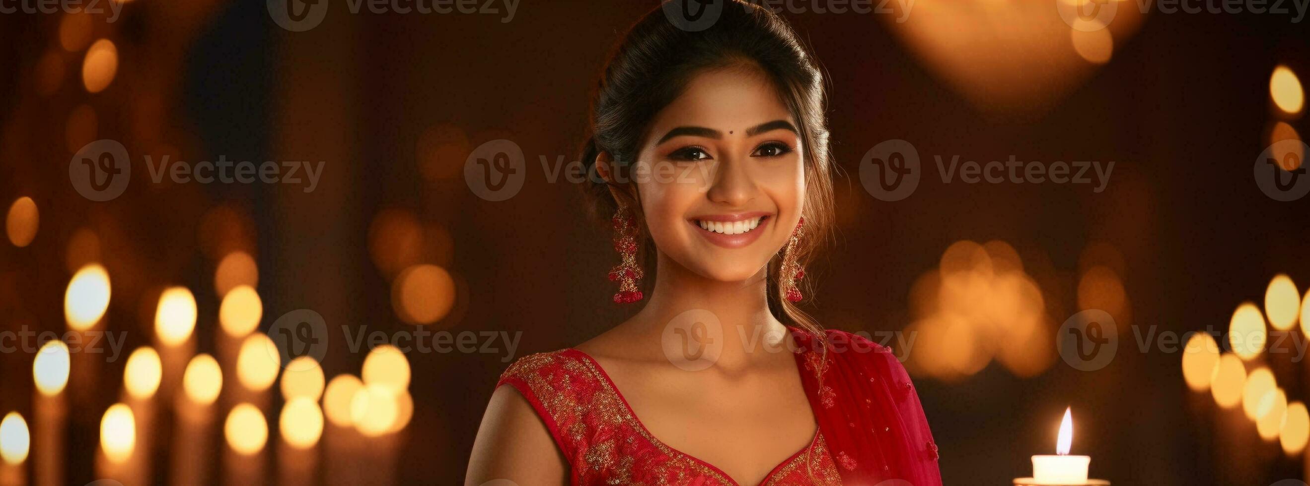 beautiful indian girl smiling in traditional cloth generative AI photo