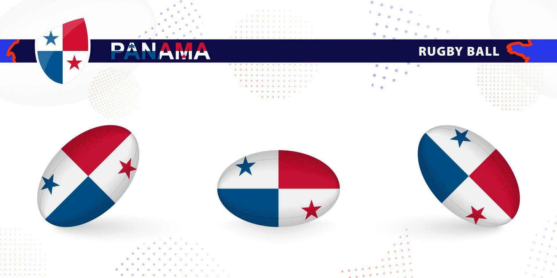 Rugby ball set with the flag of Panama in various angles on abstract background. vector