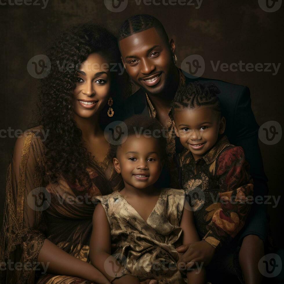 happy black family on dark background generative AI photo