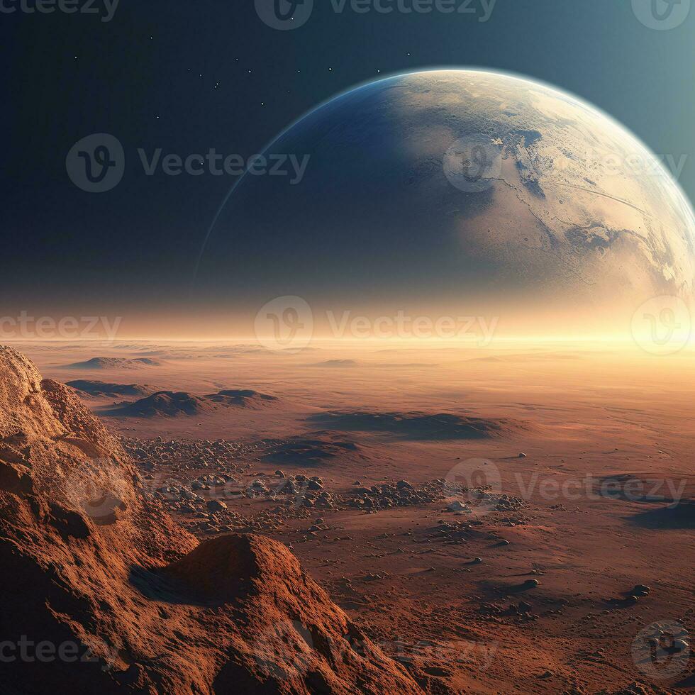 A profound view of Earth as seen from Mars beautifully encapsulating the vastness of our cosmic scale AI Generative photo