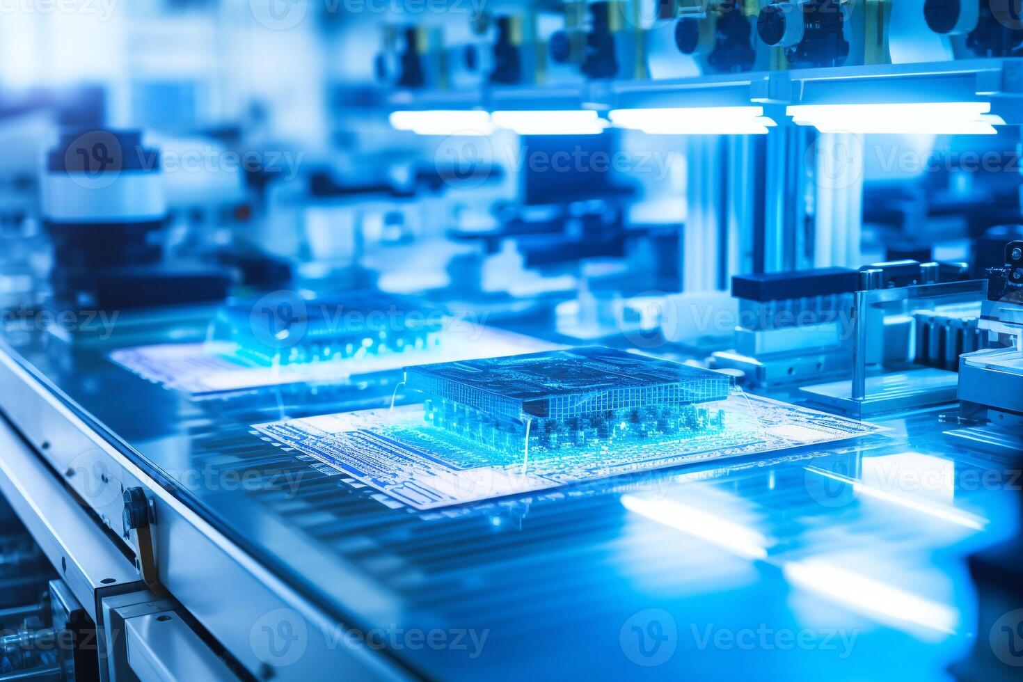 Clean-room environment in a microchip production under blue light photo