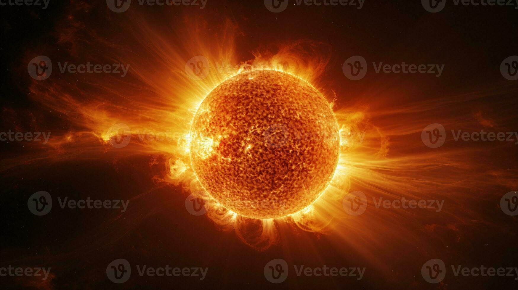 Hyper-realistic image of the sun's surface showcasing the raw power of erupting solar flares AI Generative photo