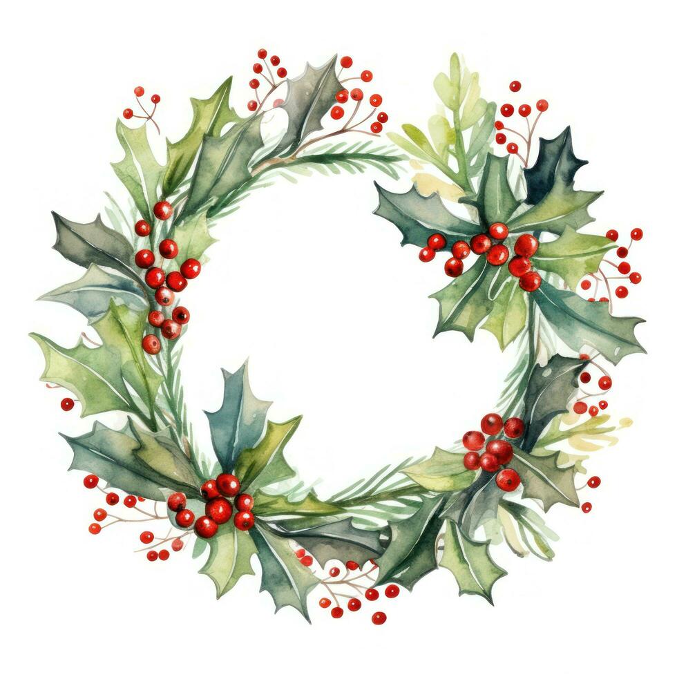 Watercolor Christmas wreath photo