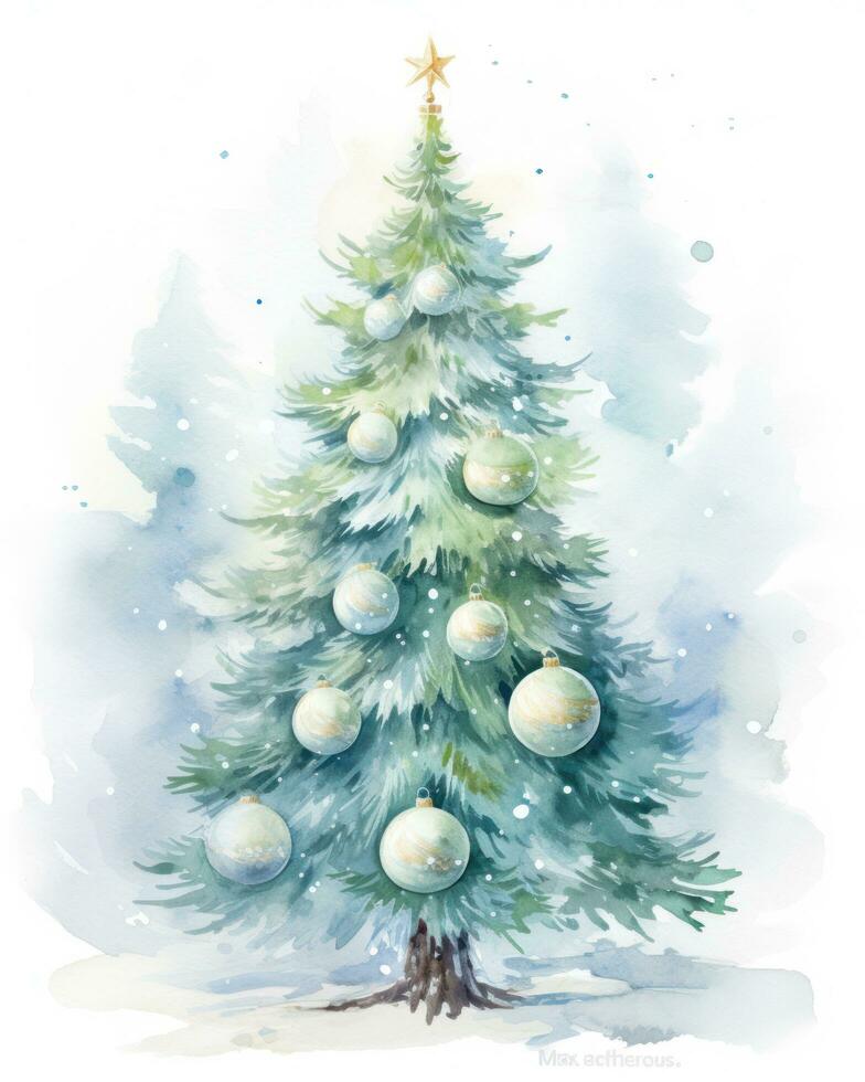 Watercolor illustration of Christmas tree photo