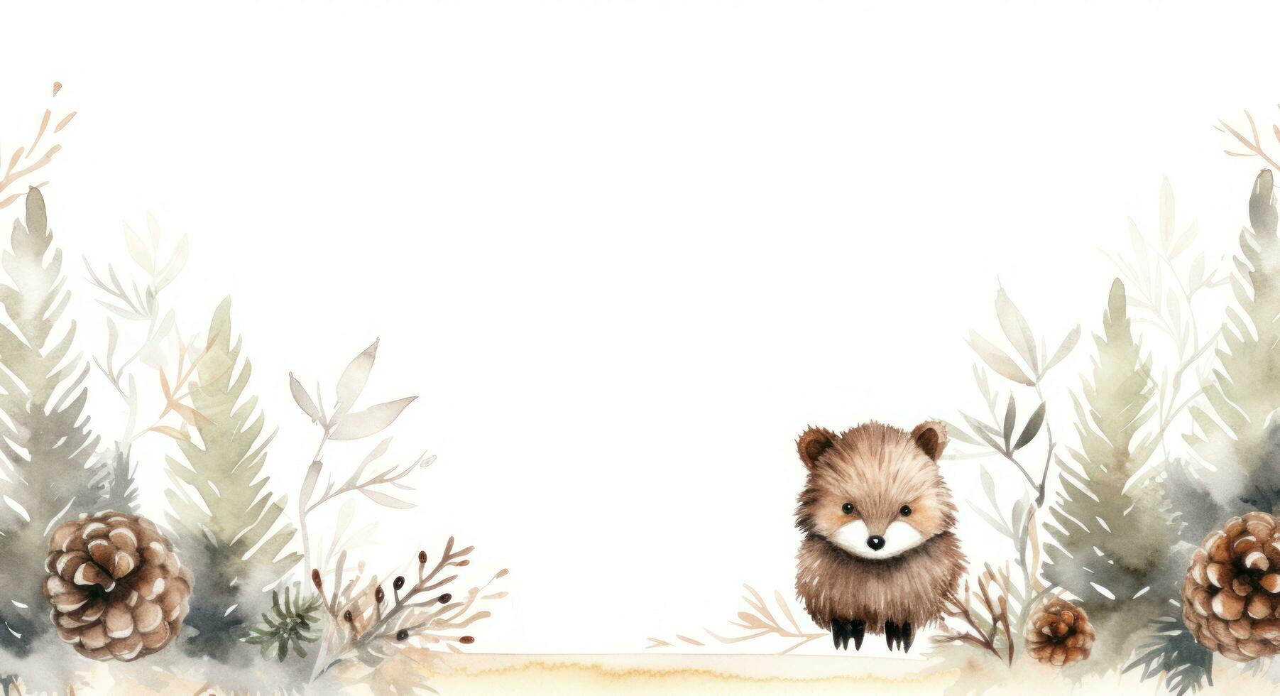 Christmas watercolor background with animal and pine cones photo