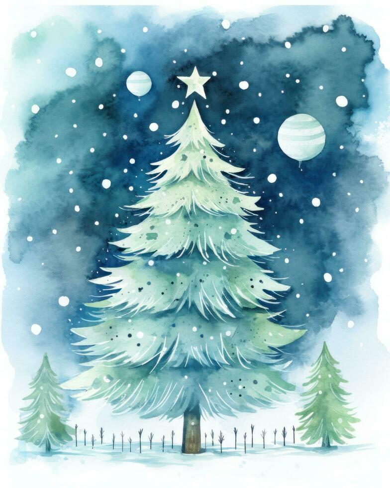 Watercolor illustration of Christmas tree photo