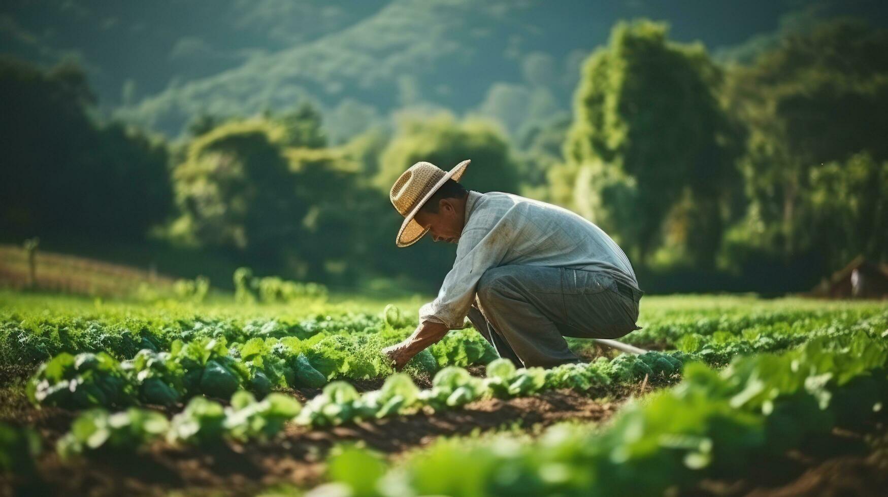Farmer works on farm photo