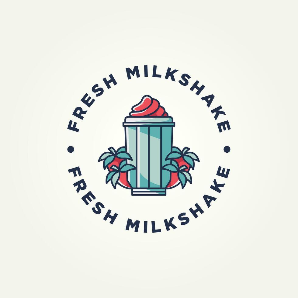 minimalist strawberry fruits milkshake icon logo template vector illustration design. simple modern cafes, ice cream parlors, dessert shops logo concept