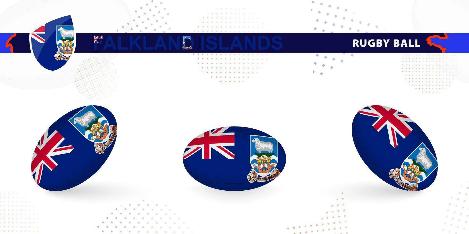 Rugby ball set with the flag of Falkland Islands in various angles on abstract background. vector